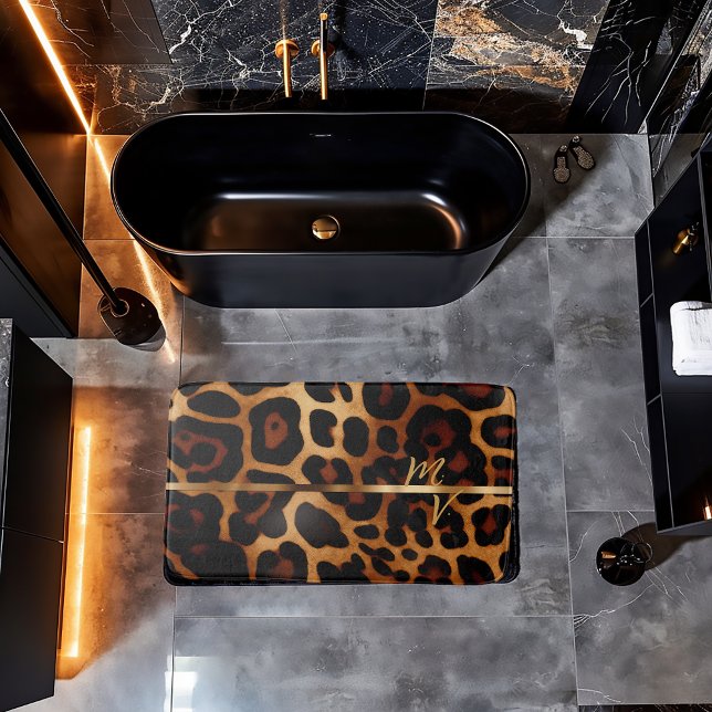 Tapete De Banheiro Na moda Luxe-Impressão-Leopardo Monograma (Chic and Stylish Leopard-Print Bath Mat)