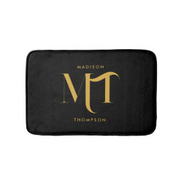 Tapete De Banheiro Na moda preto e Dourado Monograma - Letras iniciai
