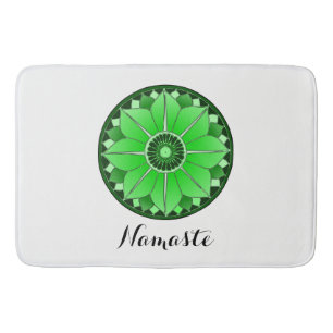 Tapete De Banheiro NAMASTE Flor Espiritual Lótus Verde Mandala Branco