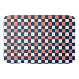 Tapete De Banheiro Nautical Doodles – Coral & Navy Mini Check