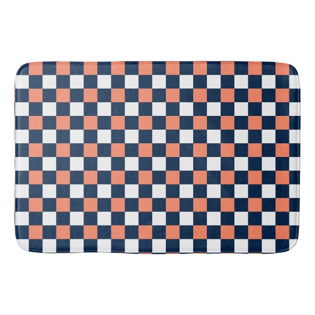 Tapete De Banheiro Nautical Doodles – Coral & Navy Mini Check (Frente)