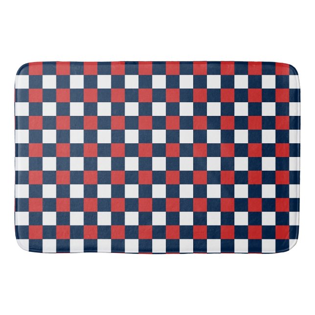 Tapete De Banheiro Nautical Doodles – Red & Navy Mini Check (Frente)