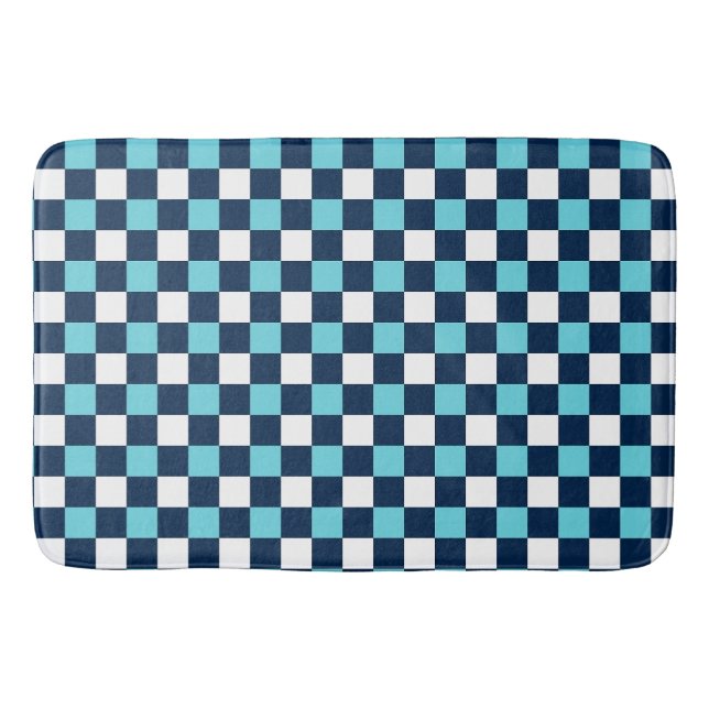 Tapete De Banheiro Nautical Doodles – Turquoise & Navy Mini Check (Frente)
