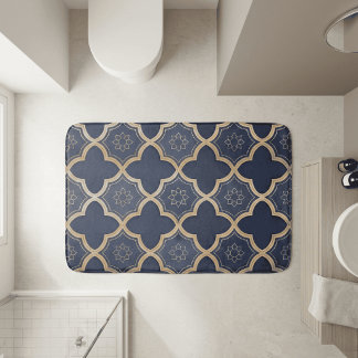 Tapete De Banheiro Navy & Gold Moroccan Quatrefoil Geometric Pattern