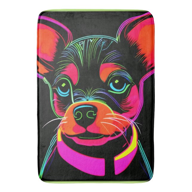 Tapete De Banheiro Neon Canine Puppy Art (Frente Vertical)