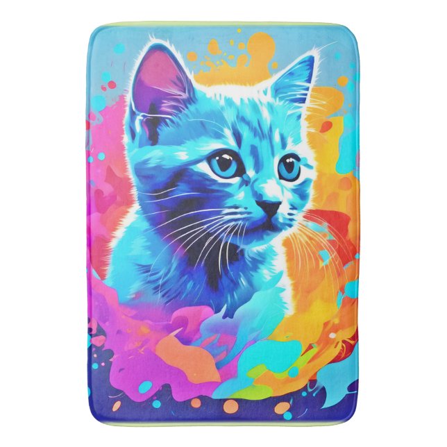 Tapete De Banheiro Neon Cat Azul no Splatter (Frente Vertical)