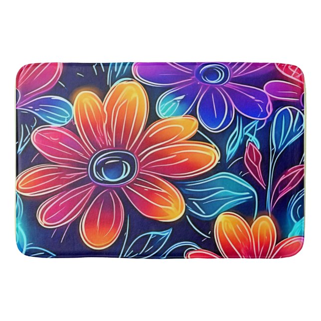 Tapete De Banheiro Neon Flowers Bloom Bright (Frente)