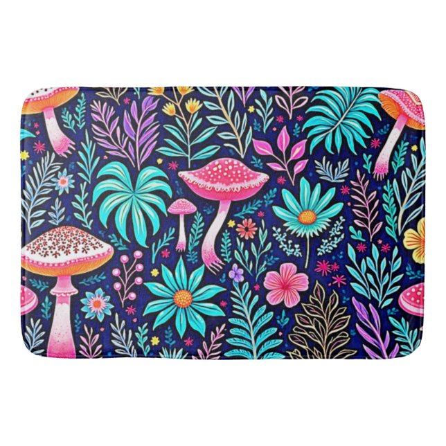 Tapete De Banheiro Neon Psychedelic Mushroom Forest Dream (Frente)