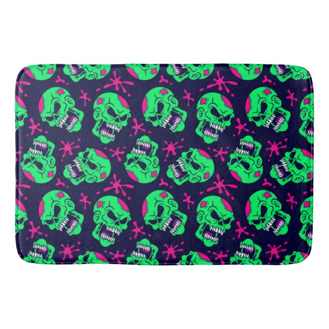 Tapete De Banheiro Neon Zombie Skulls (Frente)