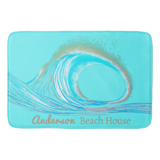 Tapete De Banheiro Nome da família Beach House Teal Ocean Wave