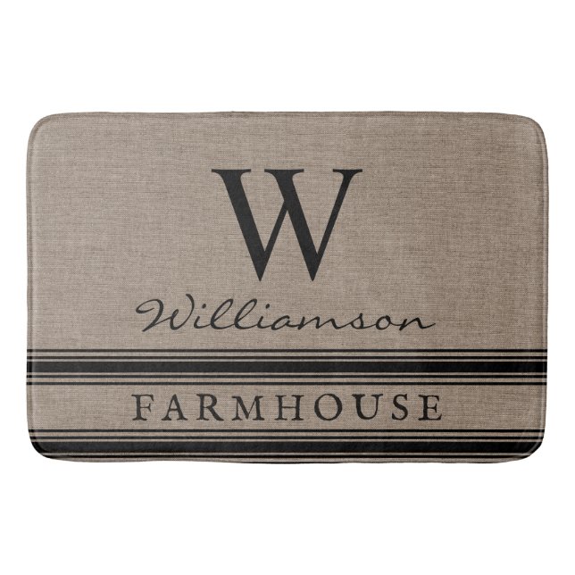 Tapete De Banheiro Nome da Família Monograma Burlap Style Farmhouse (Frente)