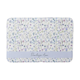 Tapete De Banheiro Nome de Letra Azul Roxo Aquarela de Flor Silvestre