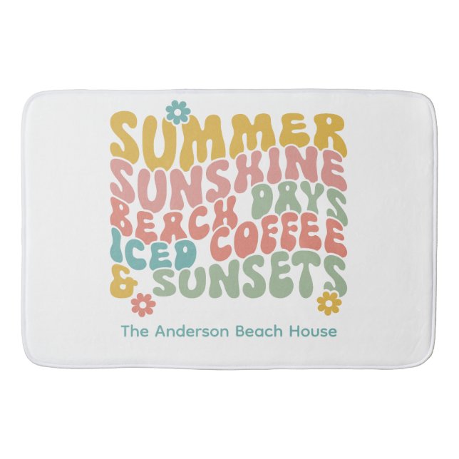 Tapete De Banheiro Nome do Monograma Cor-de-Rosa de Verão (Frente)