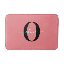 Tapete De Banheiro Nome do Script Monograma Personalizado Cor-de-rosa