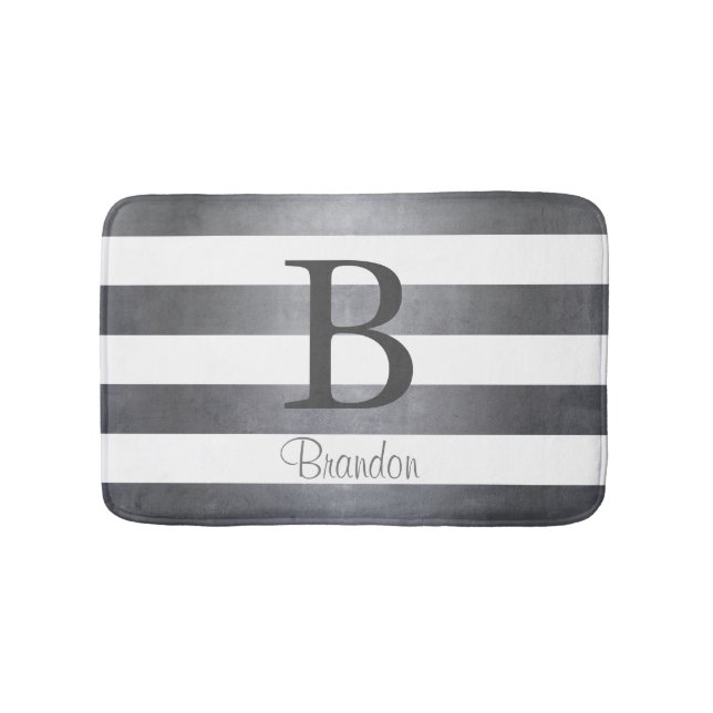 Tapete De Banheiro Nome elegante Cinza listrada monograma (frente)