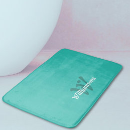 Tapete De Banheiro Nome Monograma Azul Turquesa Branco Elegante