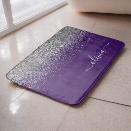 Tapete De Banheiro Nome Monograma de Menina Brilho Prata Roxo