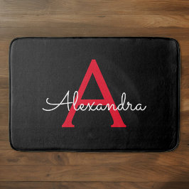 Tapete De Banheiro Nome Monograma Feminino Roteiro Preto Vermelho