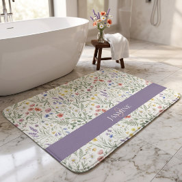 Tapete De Banheiro Nome Monograma Floral Flor Silvestre Boho Lavanda 