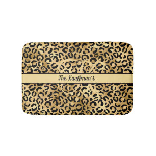 Tapete De Banheiro Nome Monograma Preto Dourado Estampa Leopardo Guep