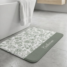 Tapete De Banheiro Nome Monograma Toile Vintage Floral Verde Salvia