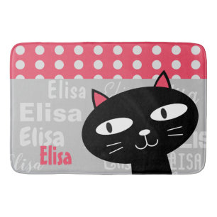 Tapete De Banheiro Nome personalizado de bolinhas cor-de-rosa de gato