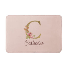 Tapete De Banheiro Nome Personalizado Folha de Ouro Blush Rosas Rosa 