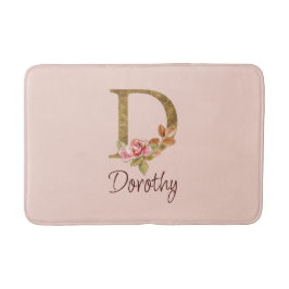 Tapete De Banheiro Nome Personalizado Folha de Ouro Blush Rosas Rosa 