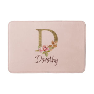 Tapete De Banheiro Nome Personalizado Folha de Ouro Blush Rosas Rosa 