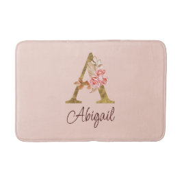 Tapete De Banheiro Nome Personalizado Folha de Ouro Rosa Cor-de-Rosa