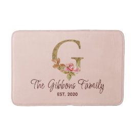 Tapete De Banheiro Nome Personalizado - Letra G Espinho Ouro - Rosas 