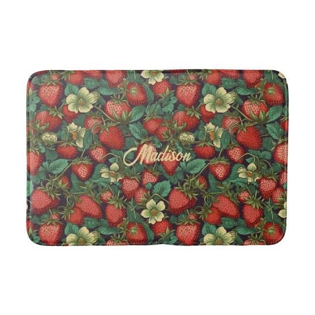 Tapete De Banheiro Nome Personalizado Padrão Morango (Frente)