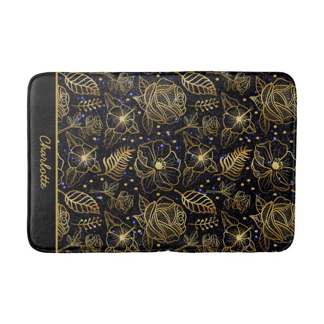 Tapete De Banheiro Nome personalizado, padrão sem costura floral (Frente)