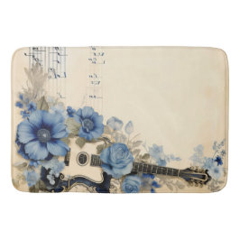 Tapete De Banheiro Notas Musicais de Guitarra Azul Flores