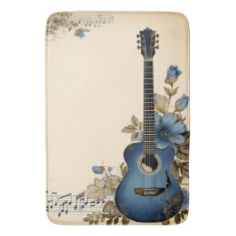 Tapete De Banheiro Notas Musicais de Guitarra Azul Flores