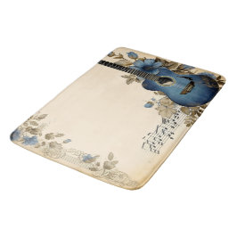 Tapete De Banheiro Notas Musicais de Guitarra Azul Flores