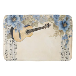 Tapete De Banheiro Notas Musicais de Guitarra Azul Flores