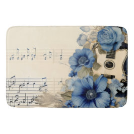 Tapete De Banheiro Notas Musicais de Guitarra Azul Flores