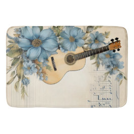 Tapete De Banheiro Notas Musicais de Guitarra Azul Flores