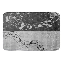 Tapete De Banheiro Notas Musicais Modernas de Preto e Branco