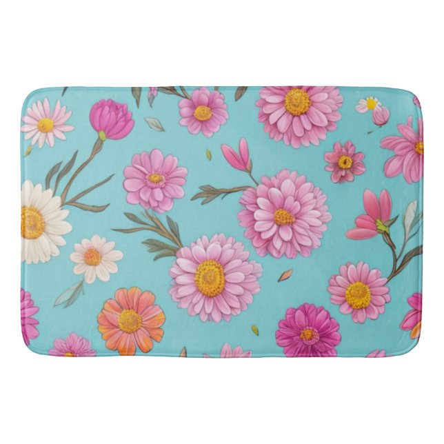 Tapete De Banheiro Núcleo de algodão margarida branca margarida rosa  (Frente)