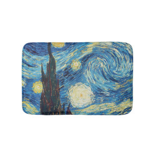 Tapete De Banheiro Obra-prima Vintage Azul Noite Estrelada de Van Gog