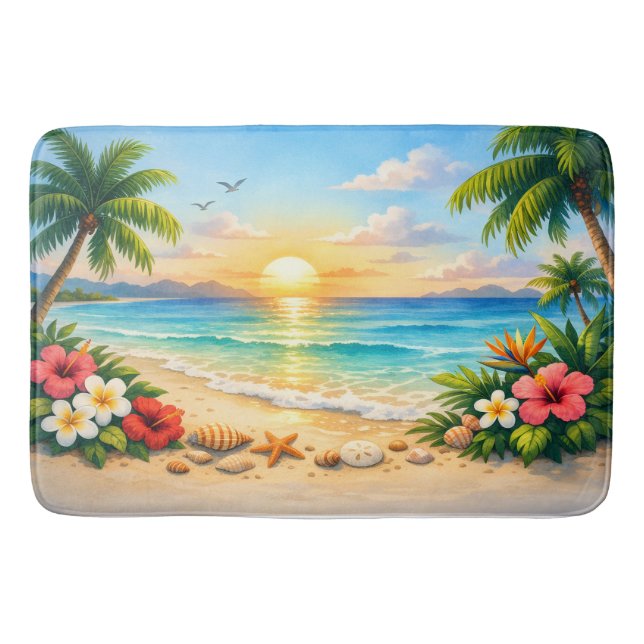 Tapete De Banheiro Ocean Palm Tree Floral Bath Rug (Frente)
