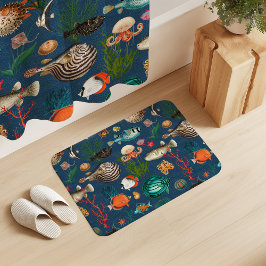 Tapete De Banheiro Oceania Colorful Fishes on Marine Blue Background