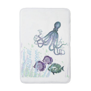 Tapete De Banheiro Oceano Octopus Indigo Blue Maugo Verde Submarino