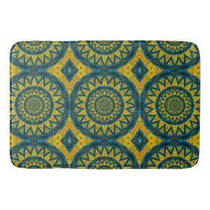 Tapete De Banheiro Ocre Amarelo & Azul Turquesa Padrão Sol Tribal