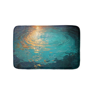 Tapete De Banheiro Ondas Abstratas de Água com Luz Solar Dourada