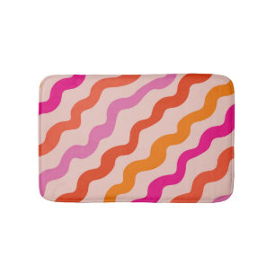 Tapete De Banheiro Ondas diagonais retrô em rosa, vermelho e laranja