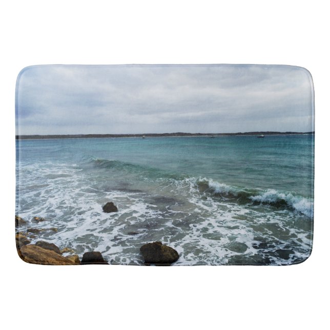 Tapete De Banheiro Ondas E Barcos De Pesca No Oceano, (Frente)