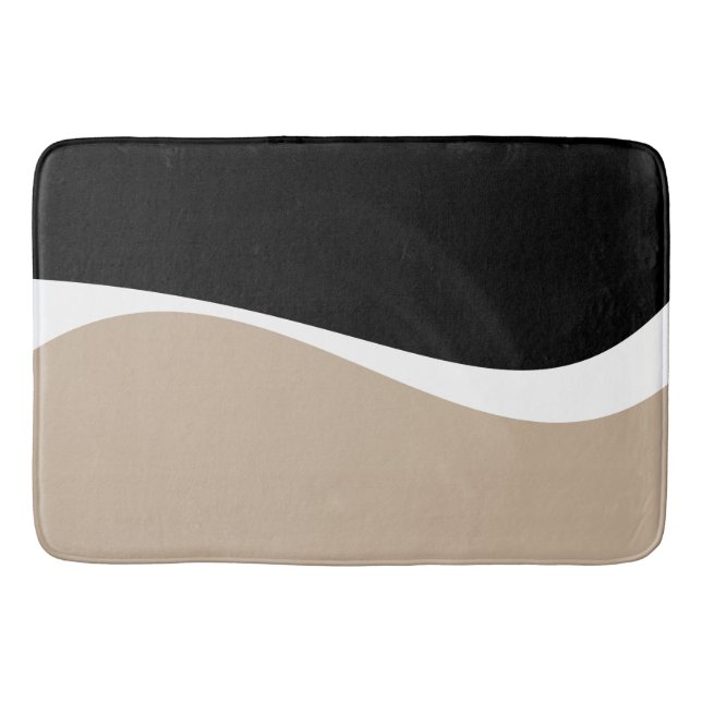 Tapete De Banheiro Ondas Simples 2 - Taupe, Preto e Branco (Frente)